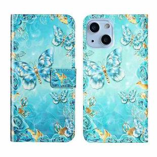 For iPhone 15 Oil Embossed 3D Drawing Leather Phone Case(Blue Butterflies)