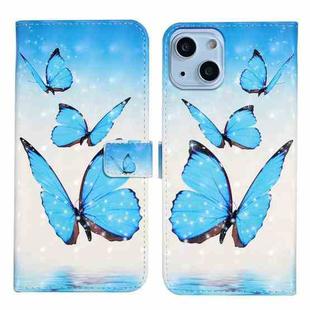 For iPhone 15 Oil Embossed 3D Drawing Leather Phone Case(3 Butterflies)