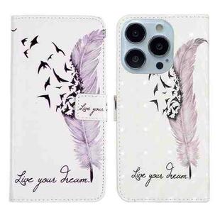 For iPhone 13 Pro Oil Embossed 3D Drawing Leather Phone Case(Feather)