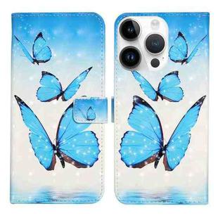 For iPhone 13 Pro Max Oil Embossed 3D Drawing Leather Phone Case(3 Butterflies)