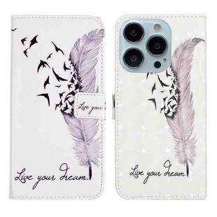 For iPhone 13 Pro Max Oil Embossed 3D Drawing Leather Phone Case(Feather)