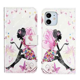 For iPhone 12 mini Oil Embossed 3D Drawing Leather Phone Case(Flower Fairy)