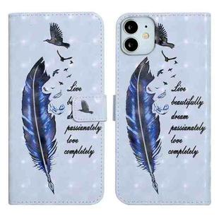 For iPhone 12 mini Oil Embossed 3D Drawing Leather Phone Case(Blue Feather)