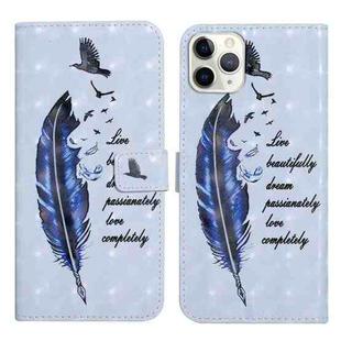 For iPhone 12 / 12 Pro Oil Embossed 3D Drawing Leather Phone Case(Blue Feather)