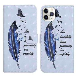 For iPhone 12 Pro Max Oil Embossed 3D Drawing Leather Phone Case(Blue Feather)