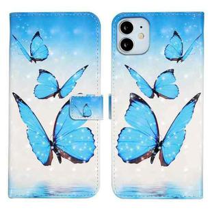 For iPhone 11 Oil Embossed 3D Drawing Leather Phone Case(3 Butterflies)