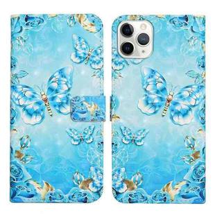 For iPhone 11 Pro Oil Embossed 3D Drawing Leather Phone Case(Blue Butterflies)