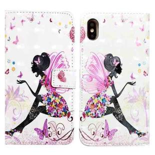 For iPhone XS Max Oil Embossed 3D Drawing Leather Phone Case(Flower Fairy)