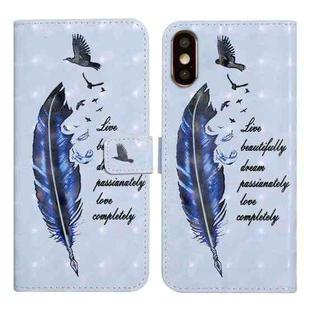 For iPhone XS Max Oil Embossed 3D Drawing Leather Phone Case(Blue Feather)