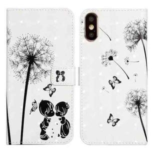 For iPhone X / XS Oil Embossed 3D Drawing Leather Phone Case(Couple Dandelion)