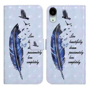 For iPhone XR Oil Embossed 3D Drawing Leather Phone Case(Blue Feather)