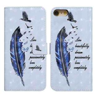 For iPhone 7 / 8 / SE 2022 Oil Embossed 3D Drawing Leather Phone Case(Blue Feather)
