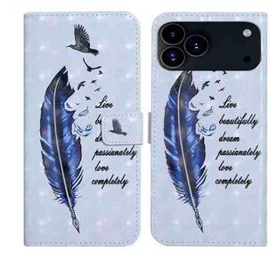 For iPhone 17 Pro Max Oil Embossed 3D Drawing Leather Phone Case(Blue Feather)