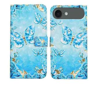 For iPhone 17 Air Oil Embossed 3D Drawing Leather Phone Case(Blue Butterflies)