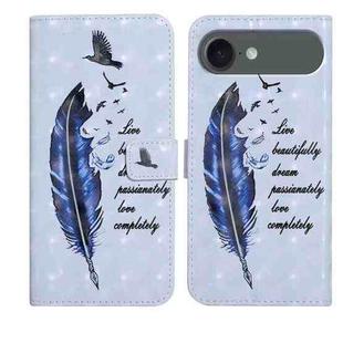 For iPhone 17 Air Oil Embossed 3D Drawing Leather Phone Case(Blue Feather)