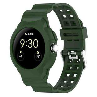 For Google Pixel Watch 2 Integrated Fully Enclosed Silicone Watch Band(Army Green)