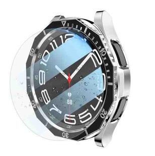 For Samsung Galaxy Watch6 Classic 43mm R950 Electroplate PC Case + Tempered Film + Watch Bezel Ring Set(Black+Silver)