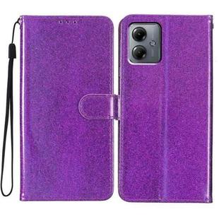 For Motorola Moto G14 Glitter Powder Flip Leather Phone Case(Purple)