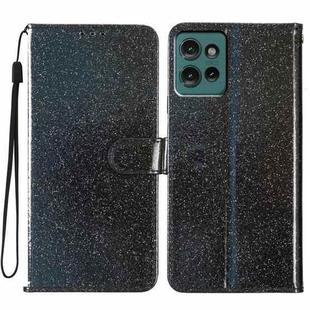 For Motorola Edge 50 Glitter Powder Flip Leather Phone Case(Black)