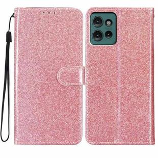 For Motorola Edge 50 Glitter Powder Flip Leather Phone Case(Rose Gold)