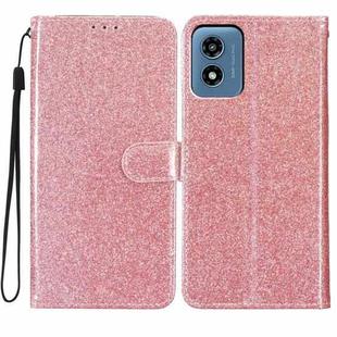 For Motorola Moto G Play 2024 Glitter Powder Flip Leather Phone Case(Rose Gold)