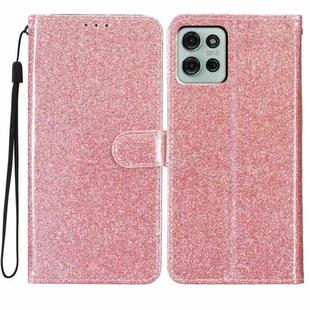 For Motorola Moto G75 5G Glitter Powder Flip Leather Phone Case(Rose Gold)