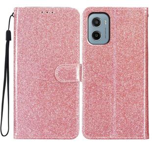 For Motorola Moto E15 Glitter Powder Flip Leather Phone Case(Rose Gold)