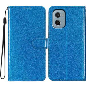 For Motorola Moto E15 Glitter Powder Flip Leather Phone Case(Blue)