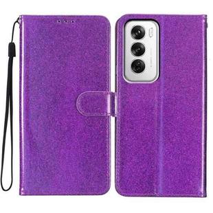 For OPPO Reno12 Global Glitter Powder Flip Leather Phone Case(Purple)