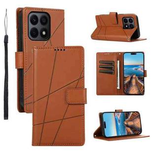 For Honor X8a PU Genuine Leather Texture Embossed Line Phone Case(Brown)