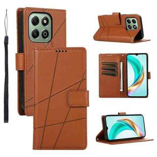 For Honor X6b PU Genuine Leather Texture Embossed Line Phone Case(Brown)