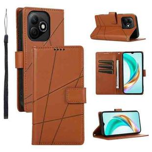 For Honor X60i PU Genuine Leather Texture Embossed Line Phone Case(Brown)