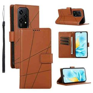 For Honor 200 Lite Global PU Genuine Leather Texture Embossed Line Phone Case(Brown)