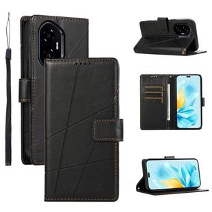 For Honor 300 Pro / 300 Ultra PU Genuine Leather Texture Embossed Line Phone Case(Black)