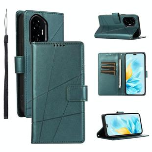 For Honor 300 Pro / 300 Ultra PU Genuine Leather Texture Embossed Line Phone Case(Green)