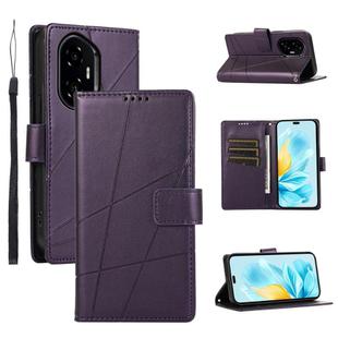 For Honor 300 Pro / 300 Ultra PU Genuine Leather Texture Embossed Line Phone Case(Purple)