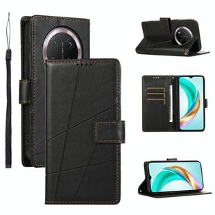 For Honor X9c Global / Magic7 Lite PU Genuine Leather Texture Embossed Line Phone Case(Black)