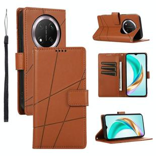 For Honor X9c Global / Magic7 Lite PU Genuine Leather Texture Embossed Line Phone Case(Brown)