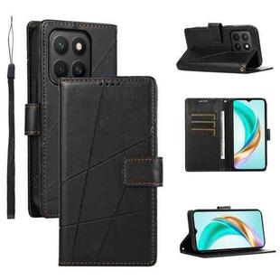 For Honor X8c 4G PU Genuine Leather Texture Embossed Line Phone Case(Black)