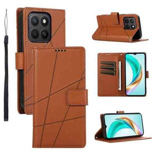 For Honor X8c 4G PU Genuine Leather Texture Embossed Line Phone Case(Brown)