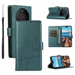 For Huawei Mate 60 Pro PU Genuine Leather Texture Embossed Line Phone Case(Green)