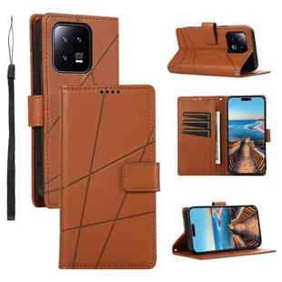 For Xiaomi 13 PU Genuine Leather Texture Embossed Line Phone Case(Brown)