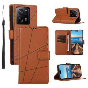 For Xiaomi 13T PU Genuine Leather Texture Embossed Line Phone Case(Brown)