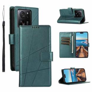 For Xiaomi 13T PU Genuine Leather Texture Embossed Line Phone Case(Green)