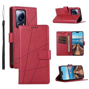 For Xiaomi 13 Lite PU Genuine Leather Texture Embossed Line Phone Case(Red)