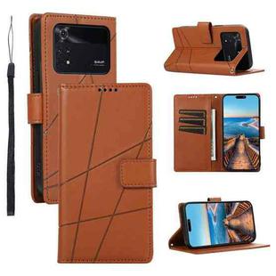 For Xiaomi Poco M4 Pro PU Genuine Leather Texture Embossed Line Phone Case(Brown)