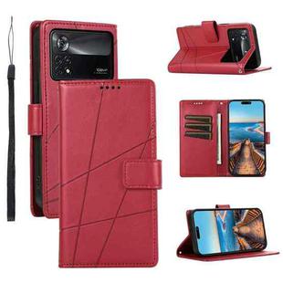 For Xiaomi Poco X4 Pro 5G PU Genuine Leather Texture Embossed Line Phone Case(Red)