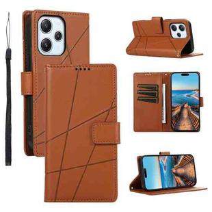 For Xiaomi Redmi 12 PU Genuine Leather Texture Embossed Line Phone Case(Brown)