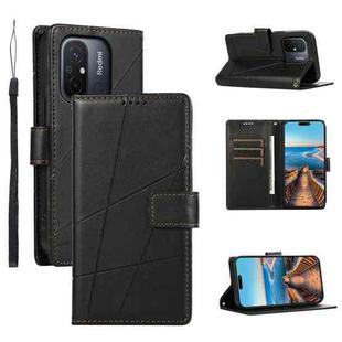 For Xiaomi Redmi 12C PU Genuine Leather Texture Embossed Line Phone Case(Black)