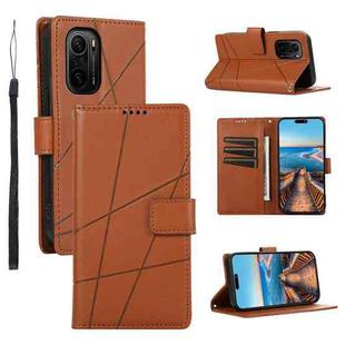 For Xiaomi Redmi K40 PU Genuine Leather Texture Embossed Line Phone Case(Brown)